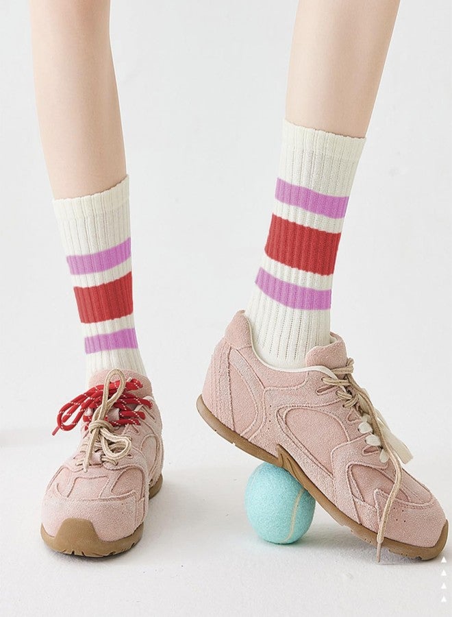 PLZSITDOWN Women Striped Retro Novelty Socks Slouch Socks Athletic Calf Tube Cotton Socks 3P-1 - Image 4
